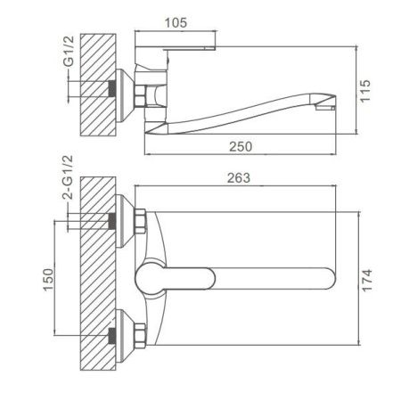 Смеситель для кухни ProHanss P64.46 настенный хром