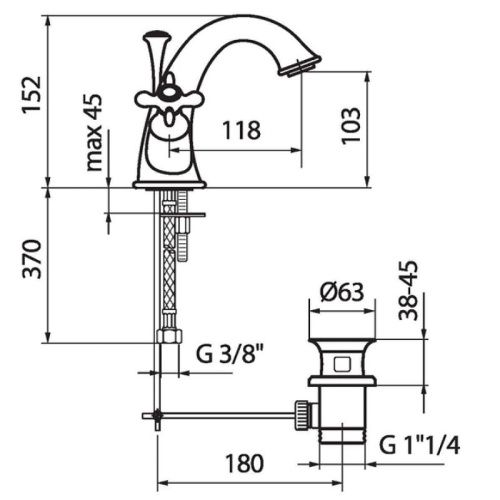 Смеситель Webert Ottocento OT700102010 на раковину золото - фото 2