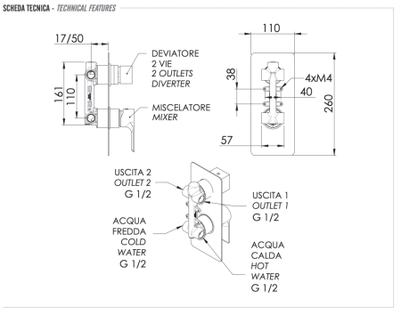 Смеситель для душа Remer Energy EY92 встраиваемый в стену хром