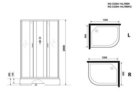 Душевая кабина Niagara Classic 332944RBK 120х90 асимметричная без крыши ориентация правая