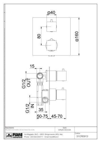 Смеситель Fiore X-Termo 31CR0913 встраиваемый в стену хром с термостатом - фото 2