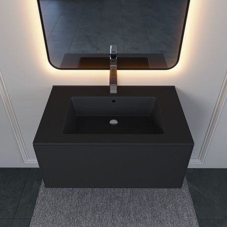 Раковина из искусственного камня Uperwood Parma Quartz 291003004 80х50 полувстраиваемая цвет черный