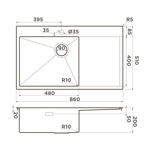 Кухонная мойка Omoikiri Akisame 86-L Side 4997043 86x51 цвет графит - фото 2