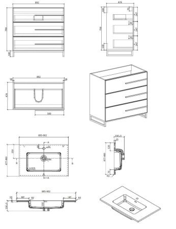 Тумба с раковиной Parly Bella Bella-T90 90х50 подвесная цвет белый