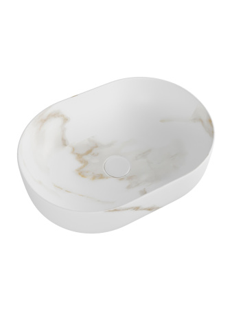 Раковина из сантехнического фарфора Teymi Solli T50386 49х35 накладная цвет белый мрамор без отверстий под смеситель
