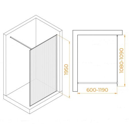 Душевая перегородка RGW Walk In 06100811-154 110х195 стекло рифленое профиль черный