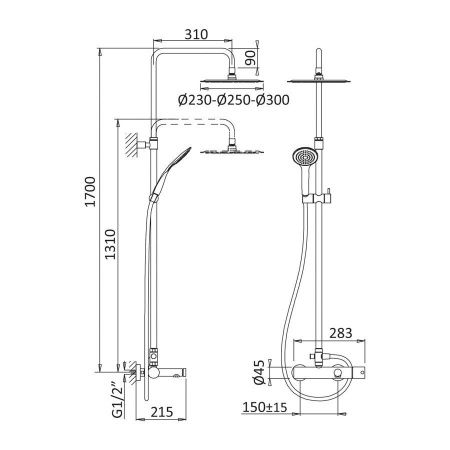 Душевая стойка Cezares CZR CZR-B-CVD-01 настенная цвет хром