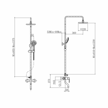Душевая стойка Plstart PL2401-7 настенная цвет черный