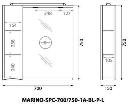 Зеркало-шкаф BelBagno Fly-Marino MARINO-SPC-700/750-1A-BL-P-L 70х80 подвесной цвет белый