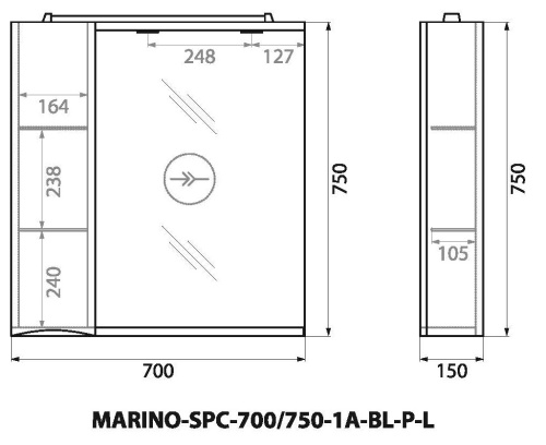 Зеркало-шкаф BelBagno Fly-Marino MARINO-SPC-700/750-1A-BL-P-L 70x75 - фото 2