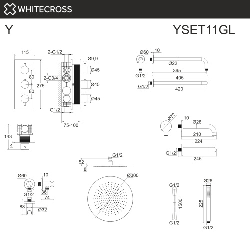 Душевая система Whitecross Y gold YSET11GL встраиваемая - фото 3