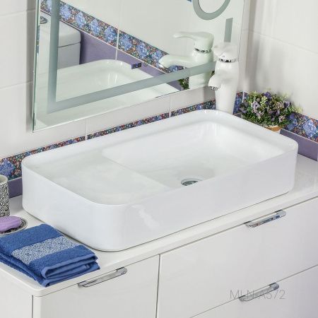 Раковина из сантехнического фарфора Melana A572-805 80х40 накладная цвет белый без отверстий под смеситель