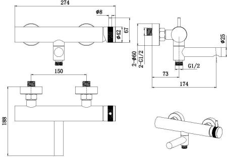 Смеситель для ванны с душем Allen Brau Priority 5.31B10-31 настенный черный