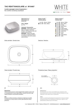 Раковина керамическая White Ceramic Tao W1040701 50х50 накладная цвет белый
