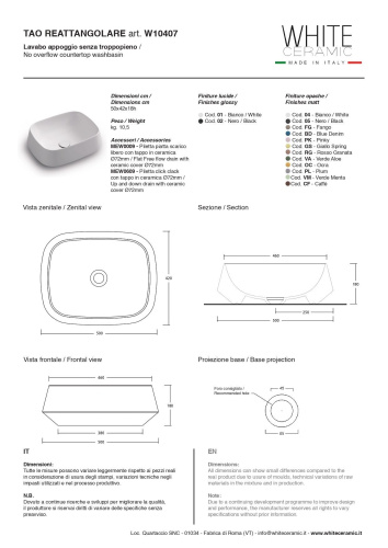 Раковина White Ceramic Tao 50 см W1040701 накладная цвет белый глянцевый - фото 4