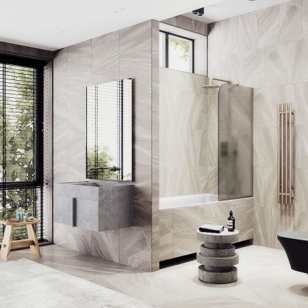 Душевая шторка на ванну Maybah Glass MGV-125-2у 35х140 стекло тонированное профиль бронза ориентация универсальная