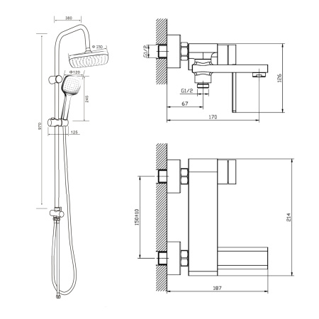 Душевая стойка Orange Splito M36-944cr настенная цвет хром