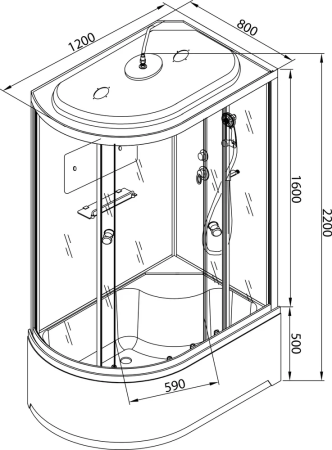 Душевая кабина AvaCan D120SRLED 120х80 асимметричная с крышей ориентация правая