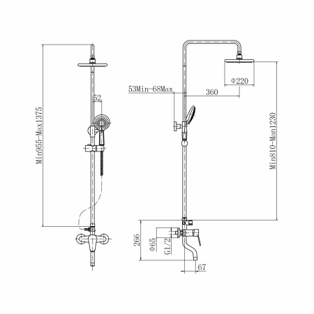 Душевая стойка Plstart PL2402-7 настенная цвет черный