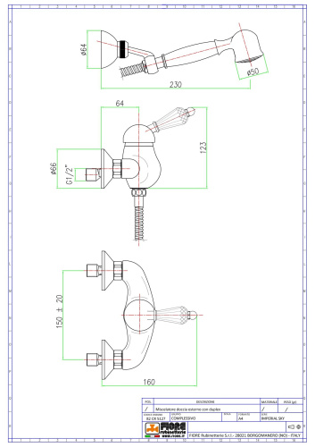 Смеситель Fiore Imperiale Sky 82OO5127 настенный золото - фото 2