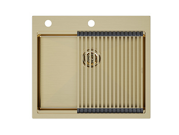 Кухонная мойка Paulmark PM705951-BG+R405-BG 59х51 цвет брашированное золото поверхность матовая
