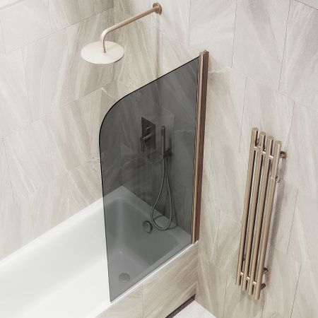 Душевая шторка на ванну Maybah Glass MGV-623-2 80х140 стекло тонированное профиль бронза ориентация универсальная