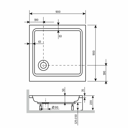 Душевой поддон акриловый RGW Acryl (Акриловые) 16180199-11 90х90 белый