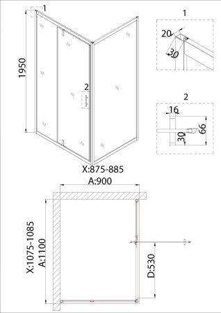 Душевой уголок Niagara Nova NG-83-11AB-A90B 110х90 стекло прозрачное профиль черный без поддона