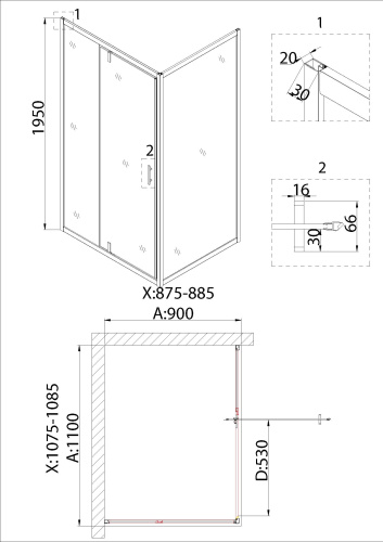 Боковая стенка Niagara Nova NG-A90B 90х195 стекло прозрачное профиль черный - фото 5