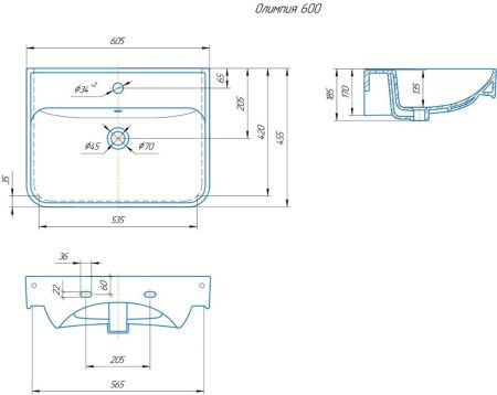 Раковина керамическая Onika Олимпия 4640021061152 60х50 накладная цвет белый 1 отверстие под смеситель