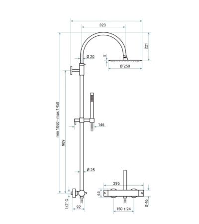 Душевая стойка Emmevi Filoinox 8530584/IN настенная цвет нержавеющая сталь