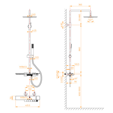 Душевая стойка RGW Shower Panels 51140134-06 настенная цвет золото с термостатом