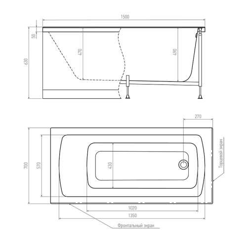 Ванна акриловая Timo RITTA RITTA1570-KT15-SPV1505-FP15H-TP70H 150х70 пристенная прямоугольная с каркасом - фото 2 Ванна акриловая Timo RITTA RITTA1570-KT15-SPV1505-FP15H-TP70H 150х70 пристенная прямоугольная с каркасом - фото 2