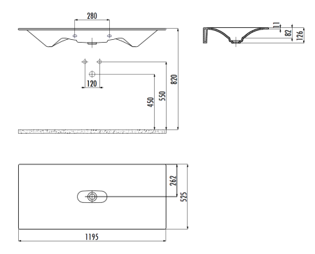 Раковина из сантехнического фарфора Creavit Drop DP120-00CB00E-0000 120х50 накладная цвет белый