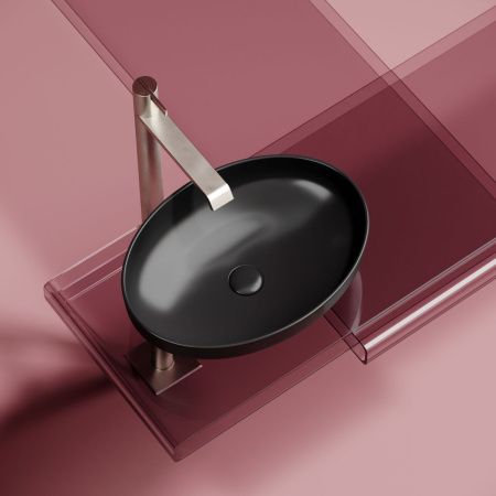 Раковина из сантехнического фарфора Ceramica Nova ELEMENT CN6056MB 50х40 накладная цвет черный без отверстий под смеситель