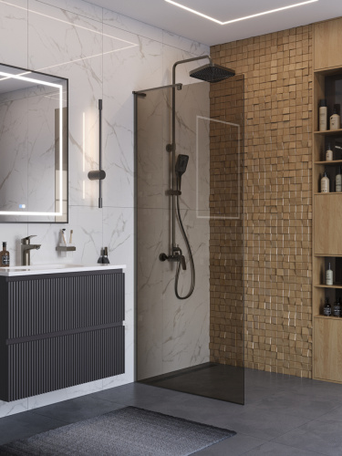 Душевая перегородка BelBagno UNO UNO-L-1-TB-90-BR-GM 90х200 стекло тонированное профиль оружейная сталь - фото 3