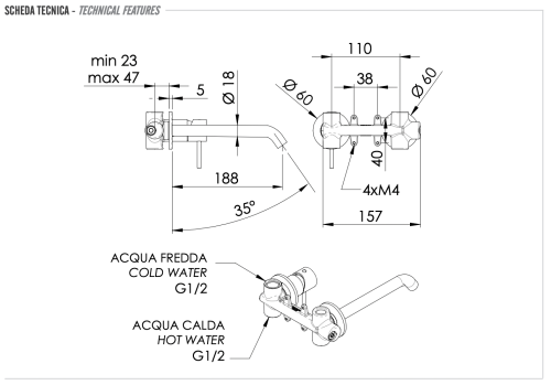 Смеситель для раковины Remer X Style Inox SSX15PL встраиваемый в стену нержавеющая сталь - фото 2