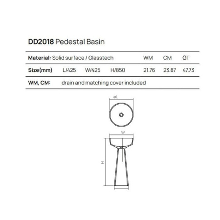 Раковина керамическая Dea Design Pedestal Basin DD2018 425 16 40х40 напольная цвет черный без отверстий под смеситель
