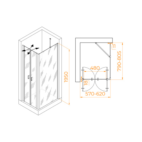 Душевой уголок RGW Passage 060814468-14 60х80 стекло прозрачное профиль черный без поддона - фото 2