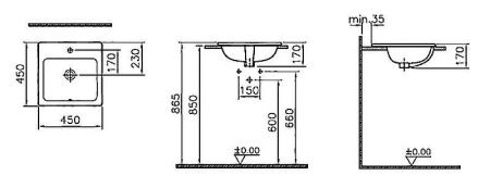 Раковина из сантехнического фарфора Vitra S20 5463B003-0001 50х50 накладная цвет белый 1 отверстие под смеситель