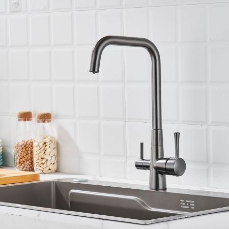 Смеситель для кухни Shevanik S528T на мойку оружейная сталь