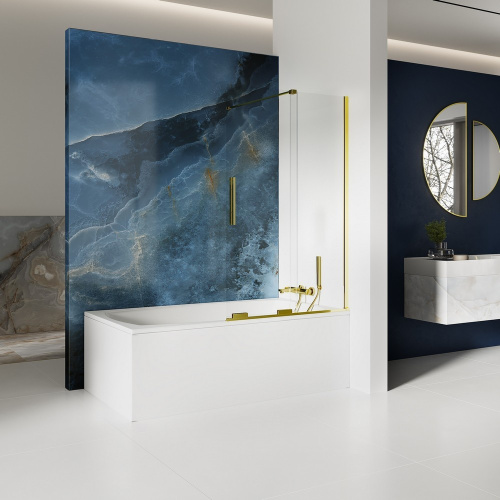 Душевая шторка на ванну New Trendy SMART Light gold EXK-4303 90х150 стекло прозрачное профиль золото глянцевое ориентация универсальная - фото 2