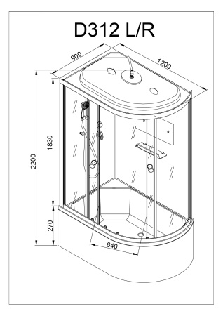 Душевая кабина AvaCan D312SL 120х90 асимметричная с крышей ориентация левая
