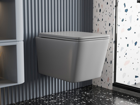 Унитаз подвесной Abber Rechteck AC1201MG серый матовый с сиденьем микролифт безободковый каскадный смыв