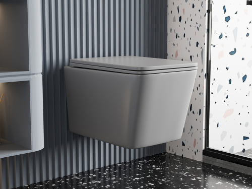 Унитаз подвесной Abber Rechteck AC1201MG серый матовый с сиденьем микролифт безободковый каскадный смыв - фото 2