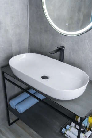 Раковина керамическая Gid Lago 51200 80х40 накладная цвет белый без отверстий под смеситель