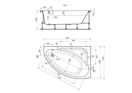 Ванна акриловая Santek Гоа 1WH112032 150х100 пристенная асимметричная без каркаса
