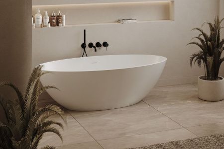 Ванна из искусственного камня Abber Stein AS9625-1.7 170х80 отдельностоящая овальная с ножками