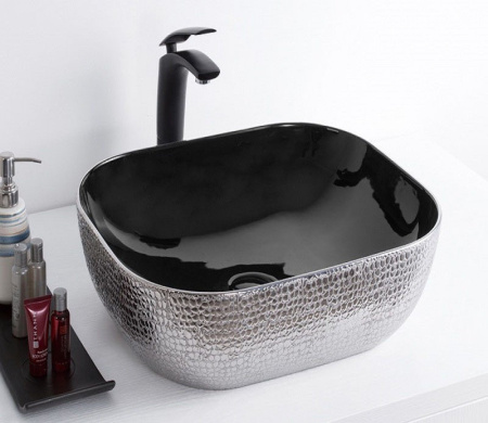 Раковина из санфаянса CeramaLux D1302H020 50х40 накладная цвет черный