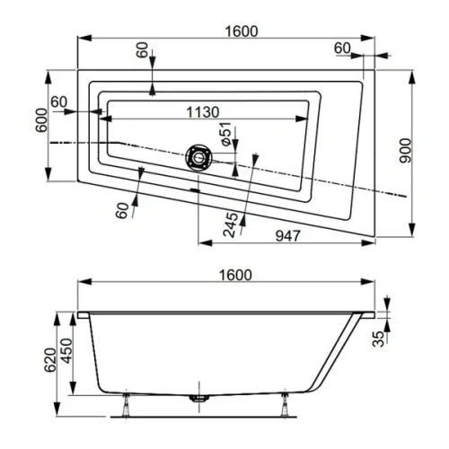 Ванна акриловая Vagnerplast Cavallo VPBA169CAV3PX-04 160х90 пристенная асимметричная - фото 3
